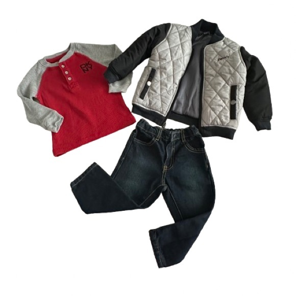 DKNY Baby Boy 18 M Denim Navy Red Gray & Black 3 Peace Set: Jacket Jeans Shirt - Picture 2 of 16